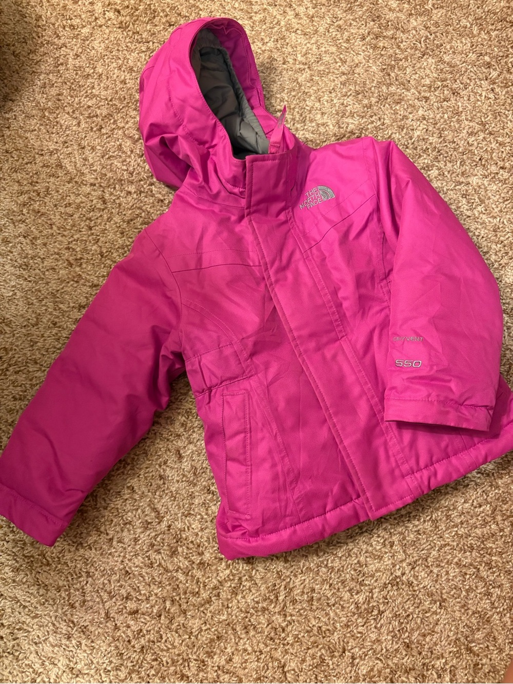 The North Face Girls' Bright Pink Hooded Insulated Puffer Jacket
